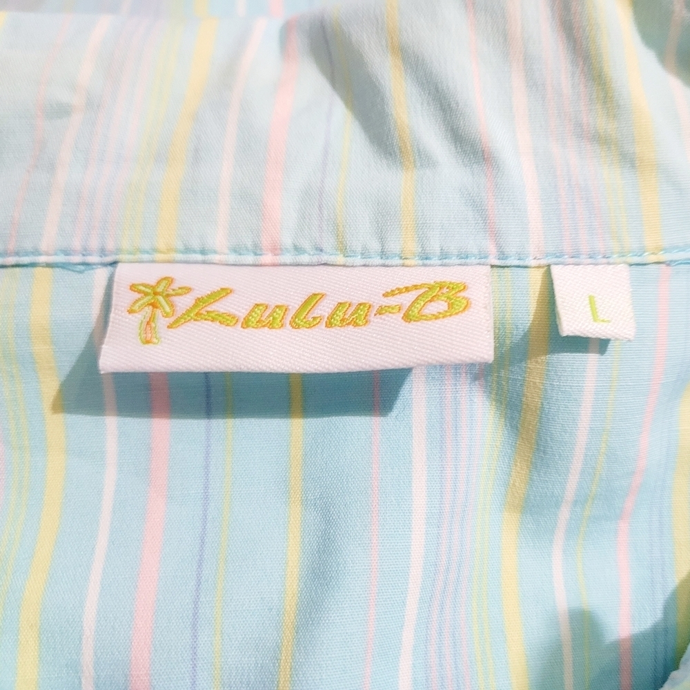 Lulu-B Women’s Button Front Jacket Shirt Pastel Stripe Cotton Blend Size Large - Picture 11 of 14